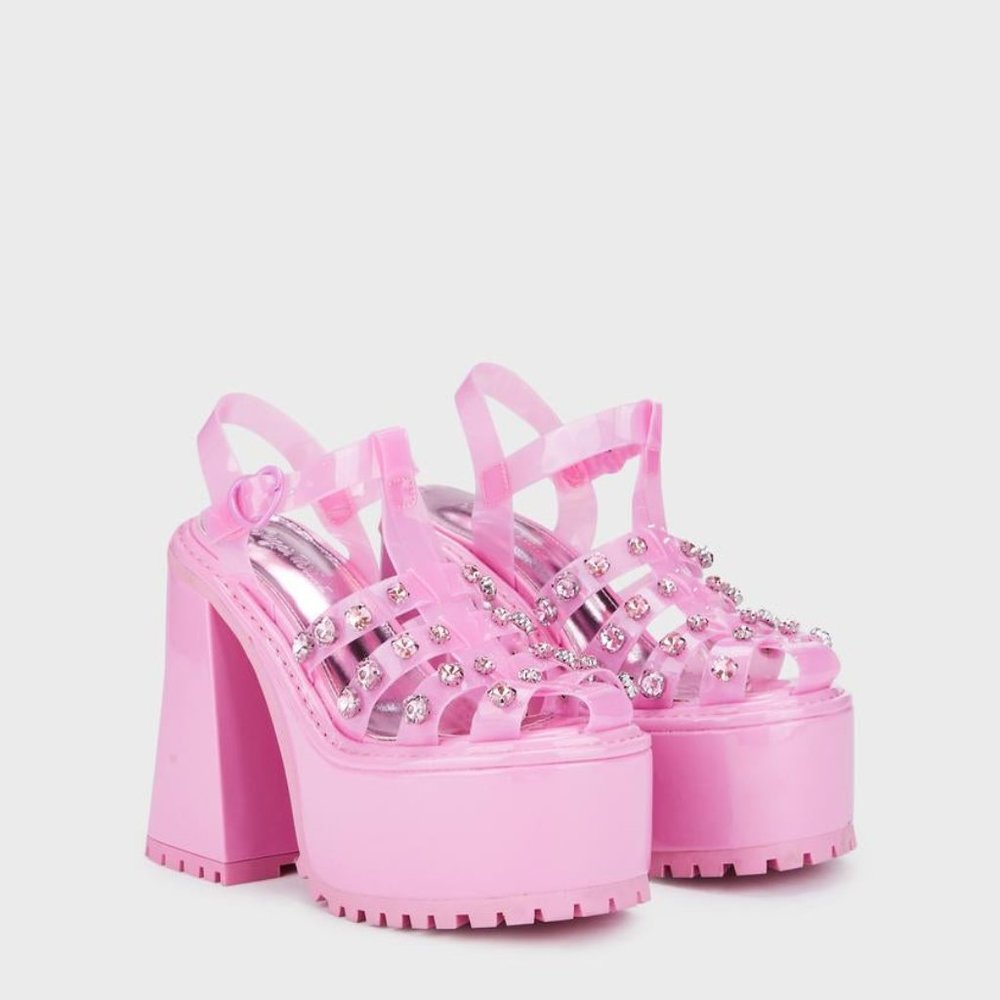 Self-Love Club Platform Heels 💖 Pink Rhinestone Size 8 US ✨